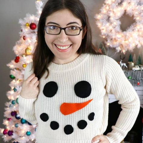 Men Ugly Sweater Ideas, Snowman Christmas Sweater, Simple Ugly Christmas Sweater Diy, Snowman Ugly Sweater Diy, Diy Cute Christmas Sweater, Easy Diy Christmas Sweater, Diy Christmas Jumper Ideas, Diy Xmas Sweater, Diy Kids Christmas Sweater