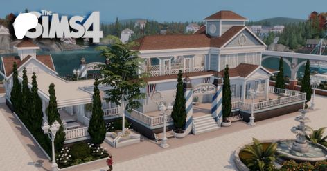 Brindleton bay Yacht club | Patreon Sims 4 Brindleton Bay, Millionaire Mansion, Brindleton Bay, Sims 4 House, Poolside Lounge, Clapboard Siding, Dog Spa, Backyard House, Sims 4 House Building