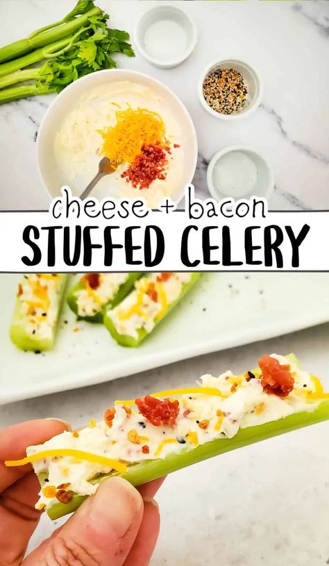 cheesy bacon stuffed celery appetizer pin image Wedding Sandwiches, Finger Foods For Baby, Best Finger Foods, Christmas Party Appetizers, Celery Snacks, Stuffed Celery, Easy Party Appetizers, Bunco Food, Baby Shower Appetizers