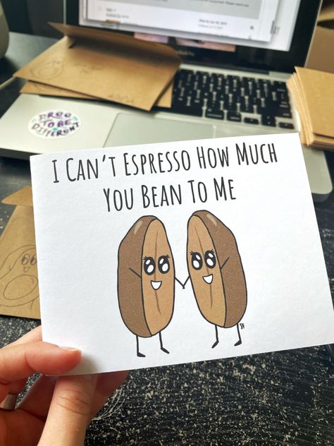 Coffee lovers punny greeting card with coffee beans Coffee Thank You, Thank You Puns Humor, Birthday Card For Coffee Lover, Thank You Puns Cards, Coffee Puns Love, Punny Thank You Card, Thank You Puns, Jokes Photos, Coffee Puns