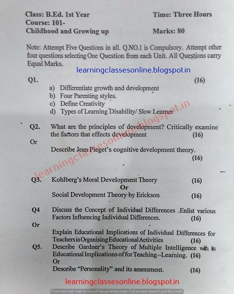 Childhood and Growing up Model Test Sample Question Paper Study Websites, Sample Question Paper, Bachelor Of Education, Model Question Paper, English Lesson Plans, Hindi And English, Past Exam Papers, Chemistry Notes, Previous Year Question Paper