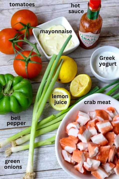 A refreshing chunky crab salad dressed with creamy mayo and greek yogurt sauce spiked with as much hot sauce as you desire. #crabsalad Cucumber Crab Salad, Greek Yogurt Mayo, Easy Crab Salad, Greek Yogurt Sauce, Mayo Dressing, Hot Pepper Sauce, Refreshing Salad, Crab Salad, Yogurt Sauce