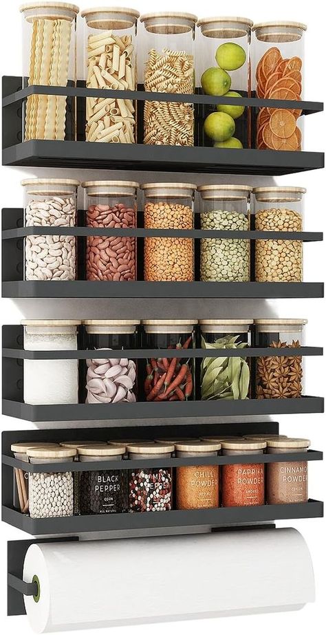 Quality Assured Magnetic Spice Organizer: Made Of Sturdy Thick Metal Steel, Painting Finish, Won’t Rust. With Super Strong Magnets On The Back, Supports Up To 5 Lbs And Would Not Gradually Slide Down The Fridge. Magnetic Shelf, Magnetic Spice Rack, Spice Organizer, Cooking Range, Fridge Shelves, Kitchen Spice Racks, Magnetic Paper, Magnetic Spice, Spice Rack Organiser