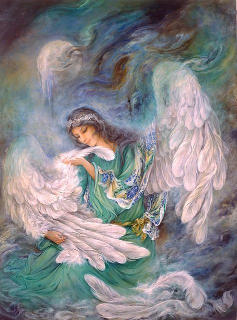 Farshchian - Gallery Mahmoud Farshchian, Persian Art Painting, I Believe In Angels, Persian Miniature, Albrecht Durer, Angels Among Us, Iranian Art, Angel Painting, Guardian Angels