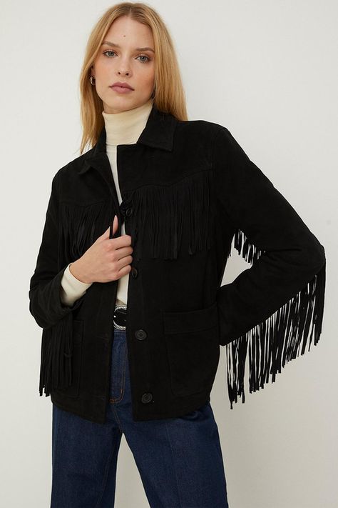 A Fashion Insider’s Guide To Minidresses | SheerLuxe Black Suede Fringe Jacket, Rachel Stevens, Fringe Leather Jacket, Classic American Style, Suede Fringe Jacket, Fringe Jacket, Suede Fringe, Suede Fabric, Leather Fringe