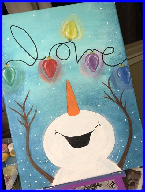 Christmas Canvas Diy Paint, Thrifted Painting Makeover Christmas, Diy Canvas Christmas Art, Diy Christmas Paintings On Canvas Easy, Canvas Painting Ideas For Beginners Christmas, Christmas Painting For Kids Easy, Christmas Kid Painting, Cute Simple Christmas Paintings, Easy Holiday Paintings On Canvas