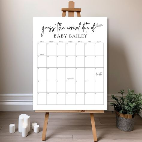 Baby Due Date Calendar Game Printable | Editable in Canva | Minimalist Baby Shower Game Guess Baby's Arrival Date Guess Baby's Birth Day by BarefacedNotionsLLC on Etsy Guess Baby Due Date Calendar, Birth Calendar, Baby Due Date Calendar, Due Date Calendar, Baby Due Date, Baby Due, Minimalist Baby, Baby Arrival, Date Calendar