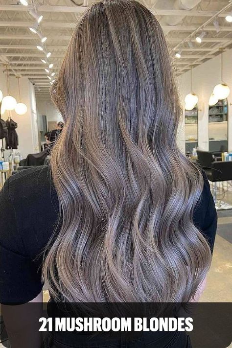 Faded Mushroom Silver Blonde Cool Toned Mushroom Blonde Hair, Light Mushroom Blonde, Ash Bronde Haircolor Formula, Mushroom Color Hair, Mushroom Blonde Formula, Mushroom Blonde Toner Formula, Mushroom Blonde Ombre, 9mb Very Light Mushroom Blonde, Mushroom Blonde Balayage