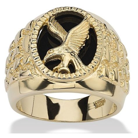 Mens PalmBeach Jewelry Men's Onyx 18k Gold over Silver Eagle Ring ($120) ❤ liked on Polyvore featuring men's fashion, men's jewelry, men's rings, jewelry & watches, rings, mens onyx ring, mens gold eagle rings, mens rings, mens gold rings and mens gold onyx ring Wedding Jewellry, Rings Mens, Promise Rings For Guys, Fashion Rings Silver, Eagle Ring, Mens Rings Fashion, Mens Rings, Palm Beach Jewelry, Gold Eagle