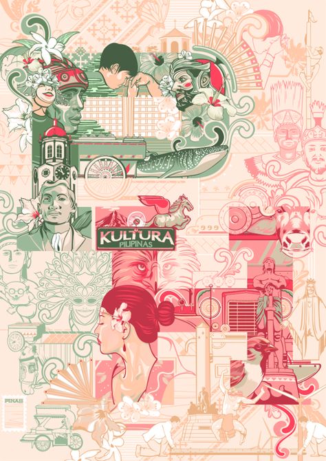 Kultura Ng Pinas / PH Culture by Vincent Rhafael Aseo, via Behance Filipino Culture Art Drawing, Filipino Icons, Philippine Culture Poster, Illustration Culture, Philippines Art, Cultural Design, Filipino Art, Philippine Art, Philippines Culture