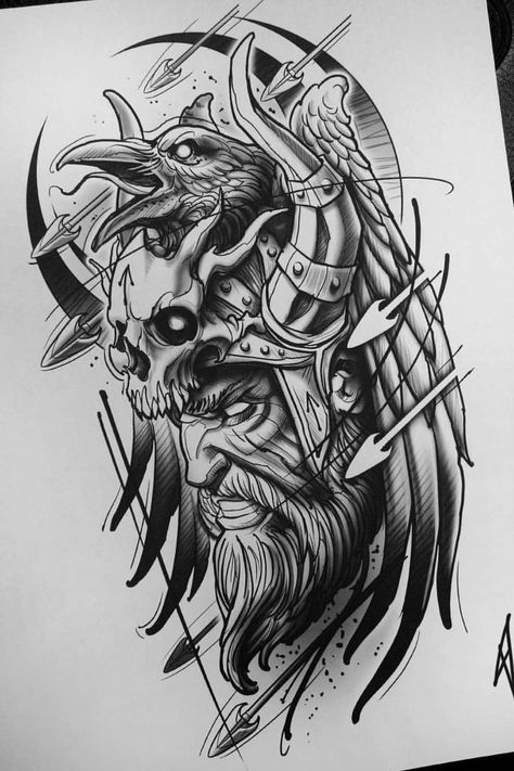 Raven Warrior, Raven Sketch, Warrior Sketch, Tattoo Warrior, Tato Irezumi, Rabe Tattoo, Viking Warrior Tattoos, Viking Tattoo Sleeve, Marquesan Tattoos