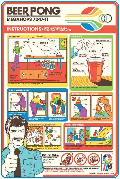 Beer Pong Rules, Airplane Safety, Flight Instruction, Safety Posters, Graphic Design Infographic, Infographic Poster, Beer Pong, Vintage Beer, The Beer