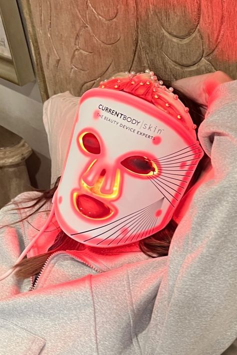 Current Body LED Mask Review Led Face Mask Aesthetic, Currentbody Led Mask, Red Face Mask, Current Body Led Mask, Red Light Mask Aesthetic, Led Light Face Mask, Led Skin Therapy, Led Mask Aesthetic, Red Light Face Mask