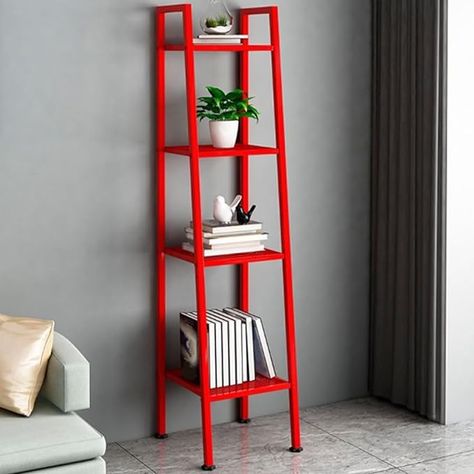 Amazon.com: KWOKING Ladder Metal Bookshelf Modern Bookcase with Rectangular Shelves Storage Rack Kitchen Storage Rack Multi-layer Bookshelf Floor-to-ceiling Trapezoidal Balcony Flower Stand Red 14"L x 14"W x 58"H : Home & Kitchen Red Bookshelf, Rack Kitchen Storage, Bookshelf Modern, Narrow Shelves, Orange Book, Metal Bookshelf, Ladder Bookshelf, Modern Cushions, Modern Bookcase