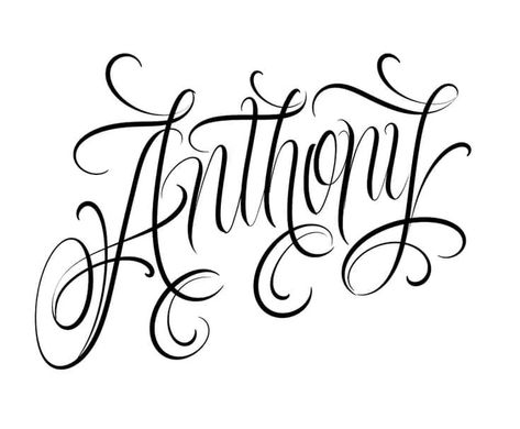 Anthony Tattoo Name, Anthony Name Tattoo, Anthony Name, Anthony Tattoo, Cursive Fonts Alphabet, Chest Tattoo Stencils, Husband Tattoo, Tattoo Fonts Cursive, Tattoo Lettering Design