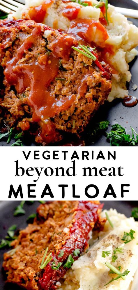 This is the best vegan meatloaf recipe using Beyond Meat! This easy, meatless loaf recipe uses Beyond Meat (or you could substitute Impossible Meat) and Gardein crumbles (or tvp) for the bulk of the loaf. This vegetarian and plant based meatloaf is topped with a tangy homemade BBQ sauce that adds an incredible amount of flavor to each bite. This would be a great Thanksgiving or Christmas main dish. #veganmeatloaf #meatloaf #veganrecipe #vegandinner Vegetarian Loaf, Vegan Meatloaf Recipe, Veggie Meatloaf, Meatless Meatloaf, Veggie Loaf, Vegetarian Meatloaf, Vegan Meatloaf, Favorite Dinner, Meatless Main Dishes