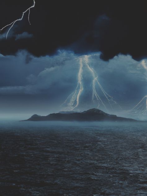 Lightning, island, ocean, sea, art, storm. Lost Island Aesthetic, Storm Magic Aesthetic, Deserted Island Aesthetic, Lightning Magic Aesthetic, Stormy Island, Lost At Sea Aesthetic, Island Storm Aesthetic, Storm At Sea Aesthetic, Lightning Aesthetic