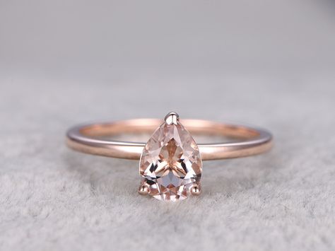 1 Carat Pear Shaped Morganite Engagement Ring Solitaire Promise Ring 14k Rose Gold Stacking Band Rose Gold Solitaire Ring, Morganite Engagement Ring Rose Gold, Pink Morganite Ring, Rose Gold Morganite, Gold Solitaire Ring, Round Engagement Rings, Simple Engagement Rings, Morganite Engagement, Morganite Engagement Ring