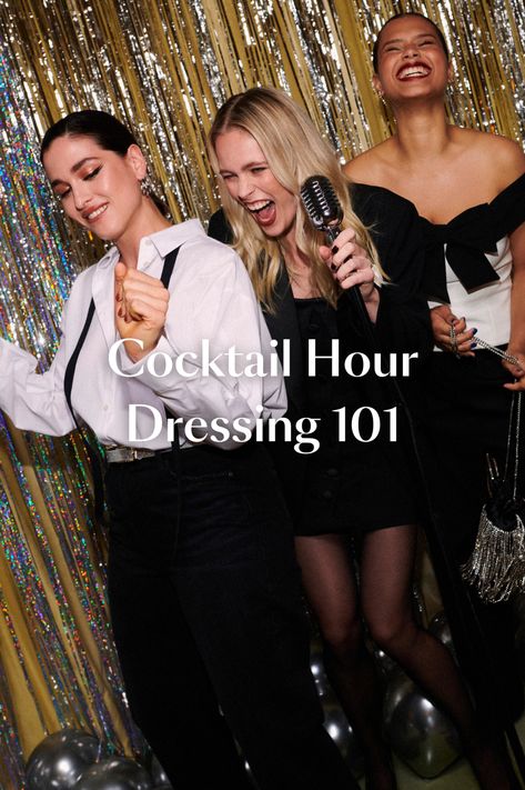 Party season (and so much more fun) is on the way. When it comes to dressing up for cocktail hour, we’ve got the guide to all the looks you need in your line-up. From head-to-toe monochrome to tuxedo dressing and metallic everything, here’s the dress code for the antics you’ll turn into hilarious and partly true anecdotes later. So pop the champagne (or mocktail, your choice), crank up the Shania and let’s get into it. #ImWearingRI Classy Cocktail Attire For Women, Classy Cocktail Outfits, Coctail Attaire Woman, Cocktail Chic Outfit, Cocktail Chic Attire, Cocktail Hour Outfit, Cocktail Party Outfit Night, Black Cocktail Outfit, Cocktail Party Outfit Classy