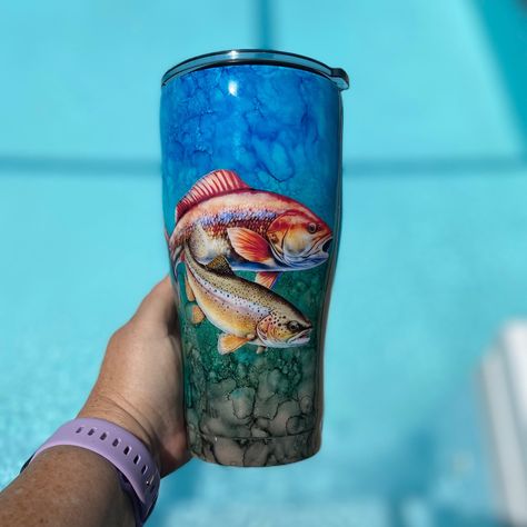 Fish Tumbler, Beach Cups, May Crafts, Food Safe Epoxy, River Water, Water Background, Watercolor Fish, Paint Thinner, Double Wall Tumblers