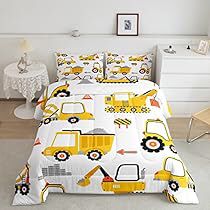 Bedroom Decor White, Construction Bedding, Set Room, Kids Comforter Sets, Kids Construction, Dinosaur Bedding, Crane Truck, Kids Comforters, Construction For Kids