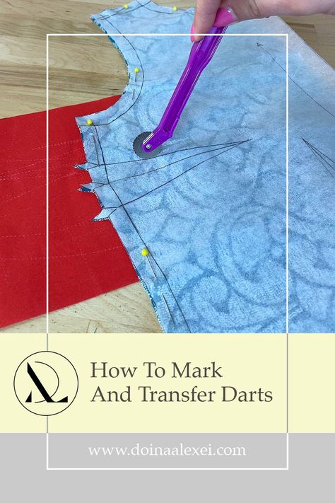 How to correctly transfer darts from pattern to fabric. Learn how to use tracing paper and a tracing wheel, tailor’s chalk and pins, and both the regular and simplified tailor tack methods to safely mark dart lines on fabric. Transferring darts is essential in the sewing process- learn all about the process in this tutorial. Tailoring Techniques For Beginners, Tailor Tack, Fashion Learning, Tracing Wheel, Tailoring Training, Sewing Darts, Apparel Sewing, Tailoring Techniques, Sewing Alterations