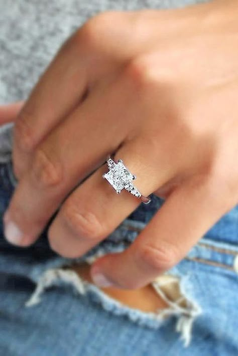 The Most Unique Diamond Engagement Rings Other Than A Round Solitaire Princess Wedding Rings, Wedding Rings Princess, Rings Princess Cut, Best Wedding Rings, Stunning Engagement Rings, Fine Engagement Rings, Wedding Rings Princess Cut, Solitaire Engagement Rings, Diamonds Rings