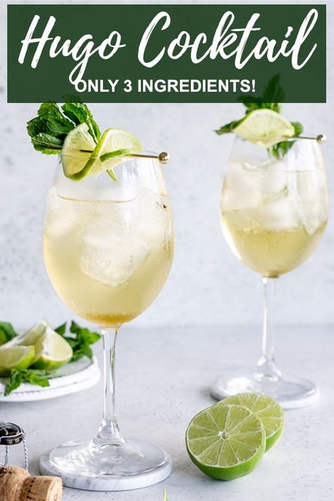 Hugo Spritz recipe - made with prosecco, elderflower syrup and sparkling water. So easy to make! #hugospritz #hugococktail #pinacooks