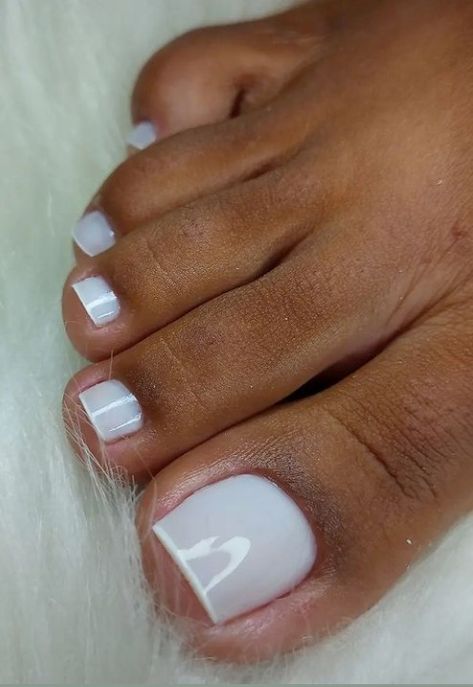 Off White Pedicure Toenails, White On White Pedicure, Toes Nails White Color, Acrylic French Pedicure, White Nail Pedicure, Pretty Toe Nails For Summer Simple, White Toe Nail Design, Milky White French Tip Toes, Milky White Toes Nails