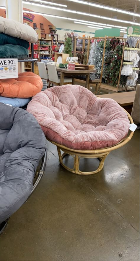 Circle Couch Chair, Pink Papasan Chair, Couch Chair Bedroom, Big Chair In Bedroom, Cozy Small Couch, Boho Bean Bag Living Rooms, Bedroom Chair Aesthetic, Big Bean Bag Chair Room Ideas, Beanbag Chair Aesthetic