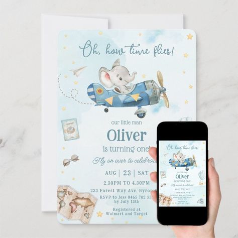 Airplane Watercolor, Time Flies Birthday, Elephant Birthday Party, Elephant Baby Boy, Jungle Safari Birthday, Boys 1st Birthday Party Ideas, Airplane Birthday Party, Elephant Birthday, Safari Birthday Party