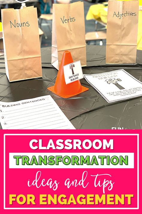 One of my favorite ways to engage kindergarten, 1st grade, or 2nd grade students is through classroom transformations! In this post, I'm giving a guide to setting up a construction classroom transformation, and also sharing all of the learning activities we complete! These activities include everything from word work activities to math and writing! Writing Classroom Transformation, Construction Theme Classroom Activities, Construction Room Transformation, Classroom Transformation Ideas 1st Grade, Construction Classroom Transformation, Classroom Management Ideas Elementary, Writing Personal Narratives, Construction Classroom, Construction Theme Classroom