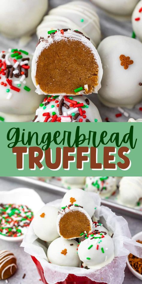 M&m Gingerbread Snowballs, No Bake Gingerbread Truffles, Gingerbread Balls No Bake, Gingerbread Cake Balls, Gingerbread Truffles Easy, Christmas Balls Recipe, Christmas Candy Balls, Christmas Dessert Balls, Christmas Treat Boxes Ideas Sweets