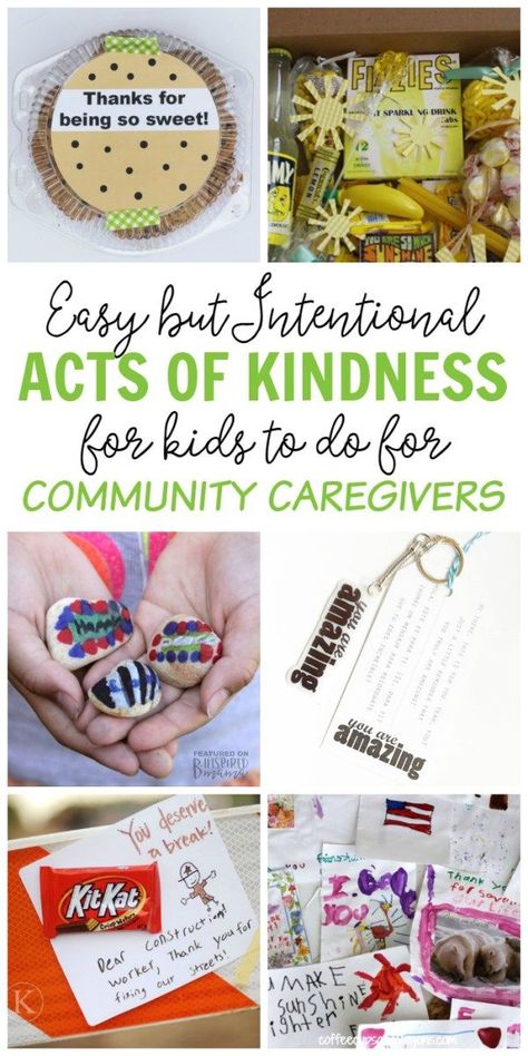 9 Easy but Intentional Acts of Kindness Kids can do for Community Caregivers - like police, fire fighters, nurses, teachers, and childcare workers - #sponsored #25Days25Ways Service Projects For Elementary Students, Hope Squad, Acts Of Kindness For Kids, Kindness Club, Service Learning Projects, Service Projects For Kids, Community Service Ideas, Kindness For Kids, Badge Ideas