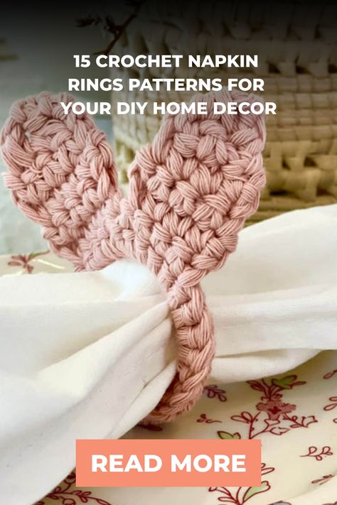 15 crochet napkin rings patterns for your DIY home decor. A pink crochet napkin ring on a white napkin. Crochet Napkin Rings, Rings Patterns, Ring Patterns, Elevated Homes, Ring Pattern, Elegant Crochet, Tunisian Crochet Patterns, Diy Home Decor Ideas, Large Blankets