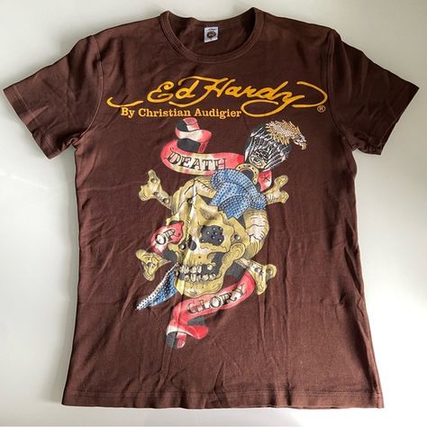 Ed Hardy Skull T Shirt Ed Hardy 2000s, Ed Hardy Clothes, Ed Hardy Top, Ed Hardy Shirt, 2000s Clothing, Christian Audigier, Skull T Shirt, Shirt Y2k, Skull Tshirt