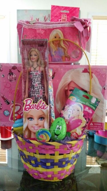 Barbie themed Easter basket Barbie Easter Basket Ideas, Barbie Basket, Barbie Easter Basket, Diy Easter Basket, Easter Basket Themes, Fun Easter Baskets, Weaving Craft, Free Kids Coloring Pages, Shopkins Party