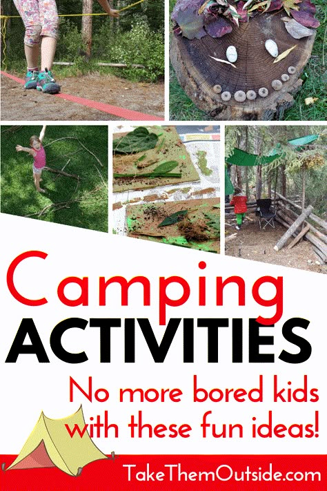 No more bored kids at the campsite with this list of fun and easy camping activities for families. You'll find camping crafts, campfire games, outdoor activities, board game suggestions and more. #campingfun Camp Fun For Kids, Fun Camping Games For Families, Birthday While Camping, Campsite Activities For Kids, Fun Camping Activities For Kids, Birthday At Campground, Camping Family Games, Camping For Kids Activities, Fall Camping Activities For Kids