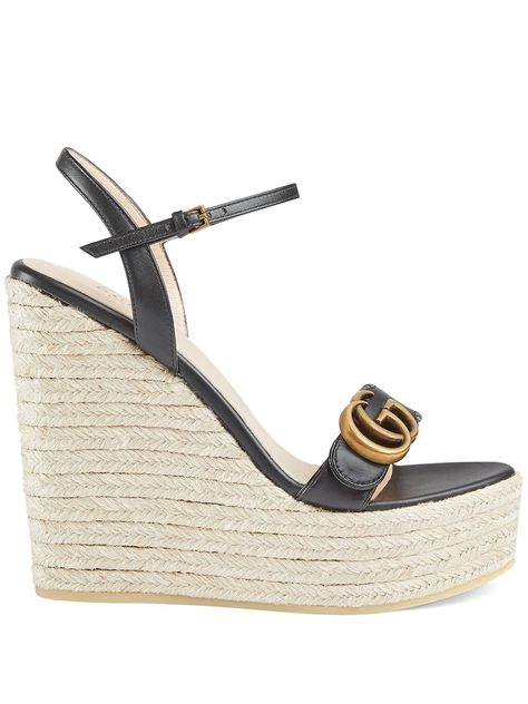 Gucci Espadrilles, Designer Espadrilles, G Logo, High Wedges, Gucci Leather, Espadrille Sandals, Platform Wedge Sandals, Gucci Black, Gucci Shoes