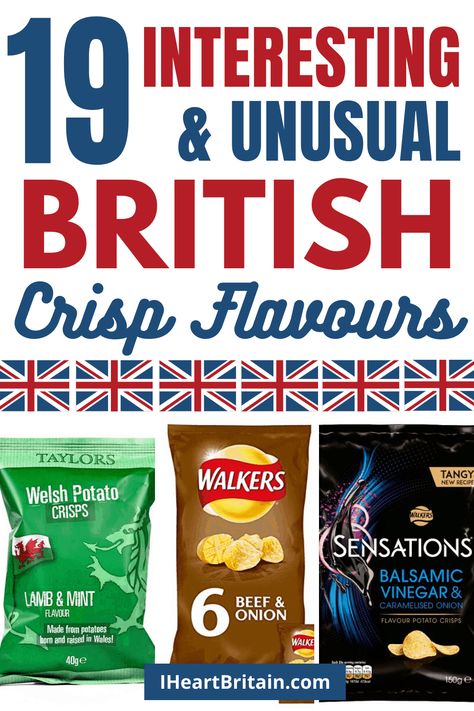 19 Uniquely British Crisp Flavours to Try British Crisps, Lorne Sausage, Cheese And Onion Crisps, Chip Flavors, British Snacks, Potato Chip Flavors, British Foods, British Kitchen, Bacon Crisps