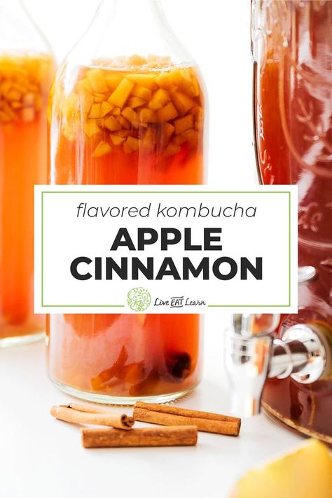 With cozy cinnamon and crispy apples, this Apple Cinnamon Kombucha recipe is the homemade kombucha flavor you need this fall. #kombucha #fermentation #drinks #fallfood #applecider #apples #cinnamon #liveeatlearn Apple Cinnamon Kombucha Recipe, Apple Kombucha Recipe, Blueberry Kombucha, Pineapple Kombucha, Kombucha Flavors Recipes, Making Kombucha, Kombucha Recipes, Diy Kombucha, Fermented Drinks