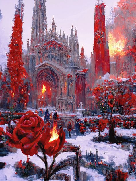 Red Light District Fantasy Art, Fantasy Fire Kingdom Aesthetic, Red Kingdom Fantasy Art, Red Fantasy Castle, Red Castle Fantasy Art, Fire Castle Fantasy Art, Red Kingdom Aesthetic, Kingdom Of Fire, Fire Castle