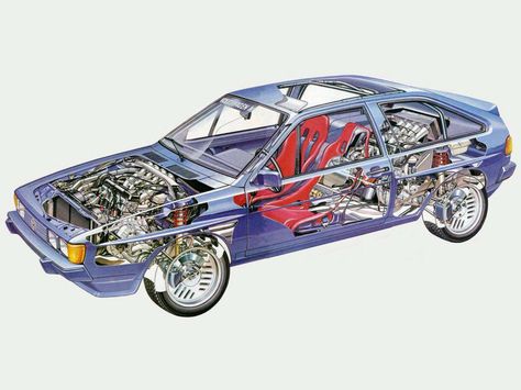 Cutaway Illustration, Vw Motorsport, Auto Illustration, Vw Corrado, Volkswagen Scirocco, Vw Scirocco, Vw Group, Miniature Cars, Blue Prints