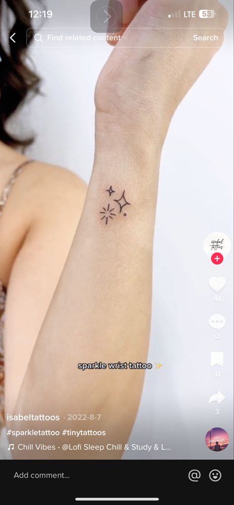 Initial Tattoo With Star, Sparkle Wrist Tattoo, Stars With Initials Tattoo, Stars Wrist Tattoos For Women, Tattoos With Initials, Inner Wrist Star Tattoo, Small Sparkle Star Tattoo, Sparkle Tattoo, Wrist Tattoo