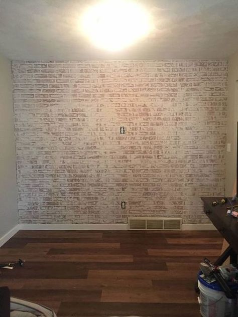 Faux Brick Wall Spackle, Faux Brick Paper For Wall, Accent Wall Staircase, Home Depot Faux Brick Panel, Accent Wall Tutorial, Faux Brick Wall Lowe's, Faux Brick Accent Wall, Brick Veneer Panels, Bedroom Accent Wall Ideas