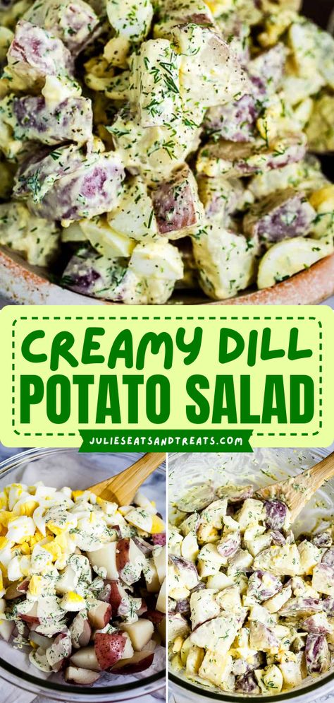 A special twist on homemade potato salad! It's an easy spring recipe you can make ahead. Creamy with a burst of fresh dill, this spring salad is amazing! Serve this easy side dish for dinner, parties, potlucks, and more!