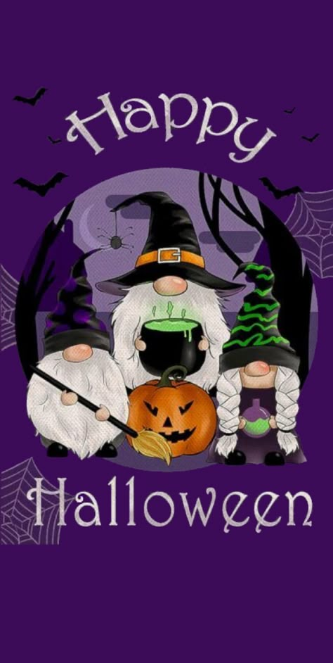 Halloween Gnome Wallpaper Iphone, Gnome Halloween Wallpaper, Halloween Gnomes Wallpaper, Fall Gnome Wallpaper Iphone, Gnome Wallpaper Iphone, Painted Gnomes, Cute Halloween Images, Happy Halloween Gif, Gnome Wallpaper