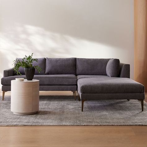 West Elm Andes Sectional, Andes Sofa, 1950s Furniture, Grey Sofa Living Room, Sofa Seat Cushions, Comfortable Sectional, Dark Pewter, Grey Sofa, Ottoman Cushion