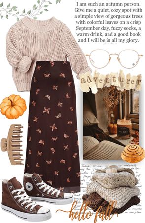 Long Brown Skirt Outfit Fall, Sweater Vest Long Skirt Outfit, Librarian Style Outfits, Oversized Sweater And Skirt Outfit, Long Skirt Outfits For Fall, Fall Church Outfits Women, Bohemian Fall Outfits, Fall Outfits Modest, Brown Skirt Outfit