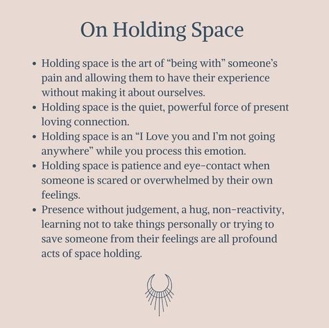 * Holding space is the art of "being with" someone's pain and allowing them to have their experiene without making it about ourselves. Space In A Relationship, I'm Not Going Anywhere, Freelancer Profile, Space Quotes, Holding Space, Mental And Emotional Health, In A Relationship, Social Work, Emotional Healing